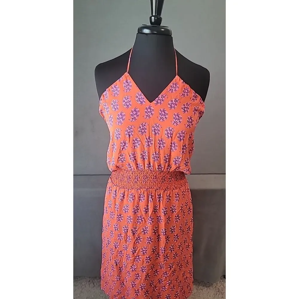 Tory Burch Womens Retro Poppy Print 100% Silk Halter Dress Red Size 0 Luxury